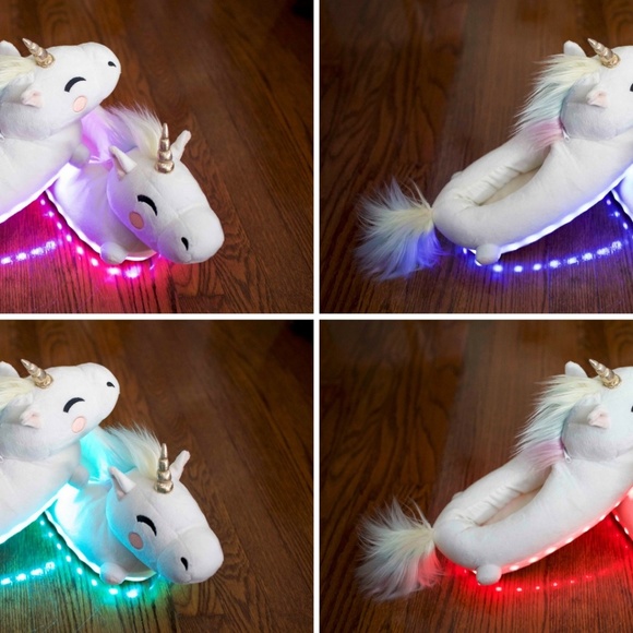 Unicorn Womens Light Up Plush Slippers with Remote - Picture 2 of 8